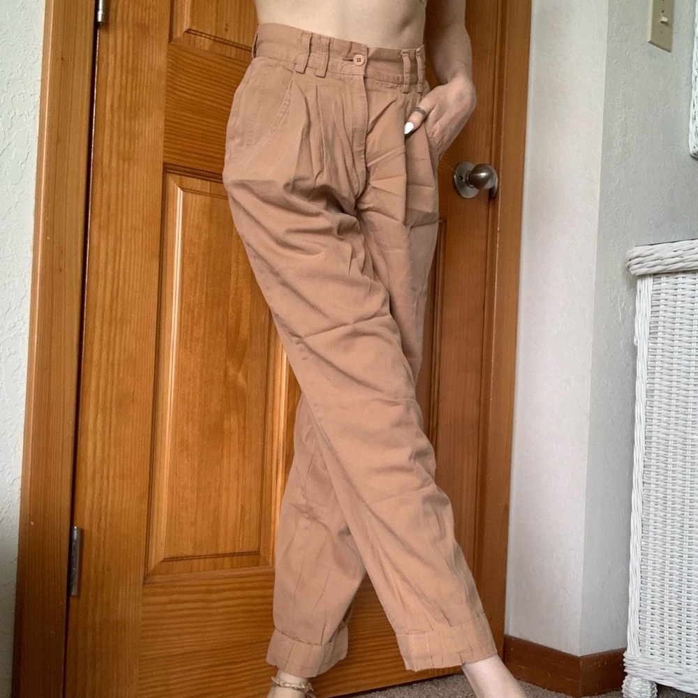 Brown Tan Pleated Trouser Pants
